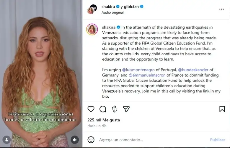 El pedido de Shakira para ayudar a Venezuela