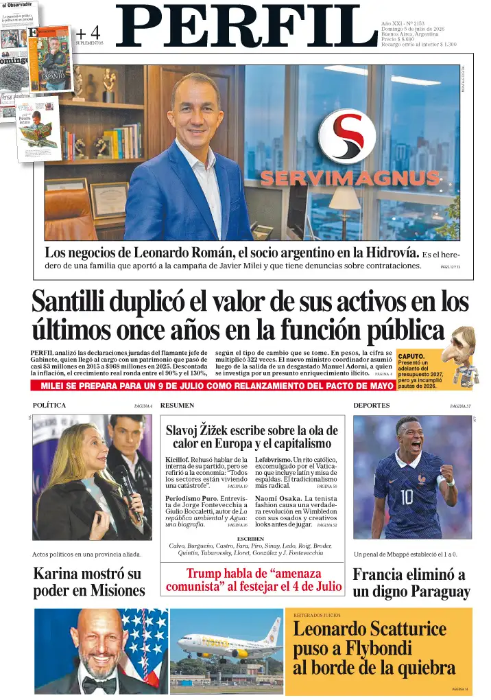 La tapa del Diario PERFIL del domingo 5 de julio de 2026