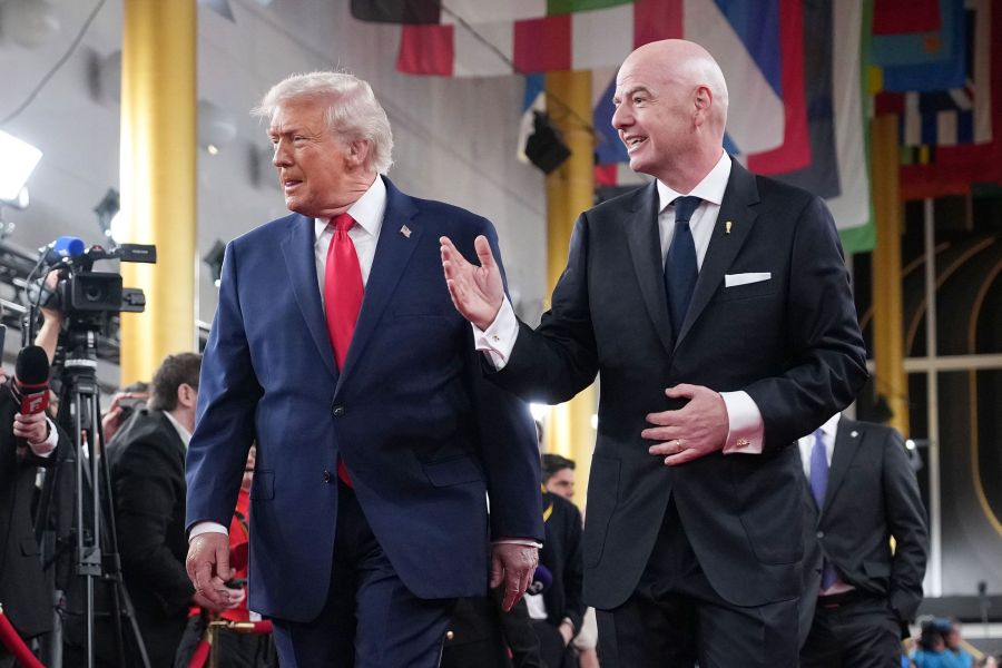 US President Donald Trump and Gianni Infantino in December.