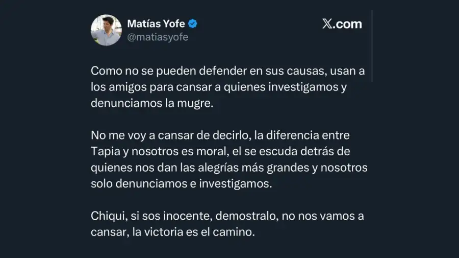 Tweet de Matías Yofe