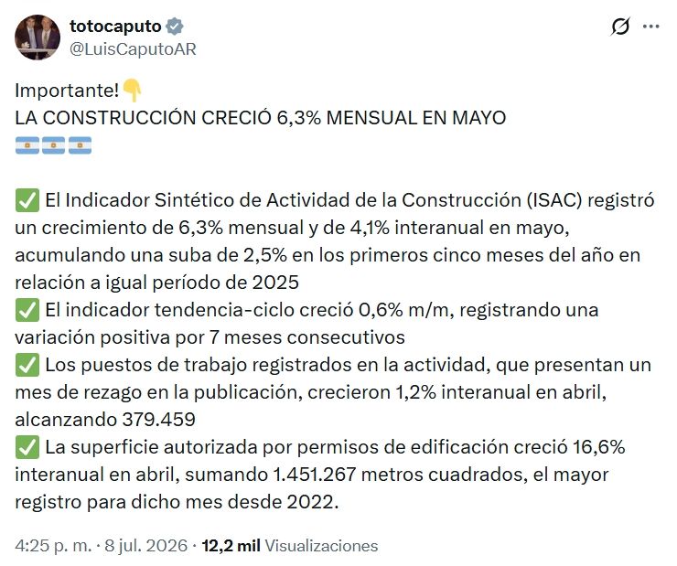 Caputo ISAC Indec mayo 2026