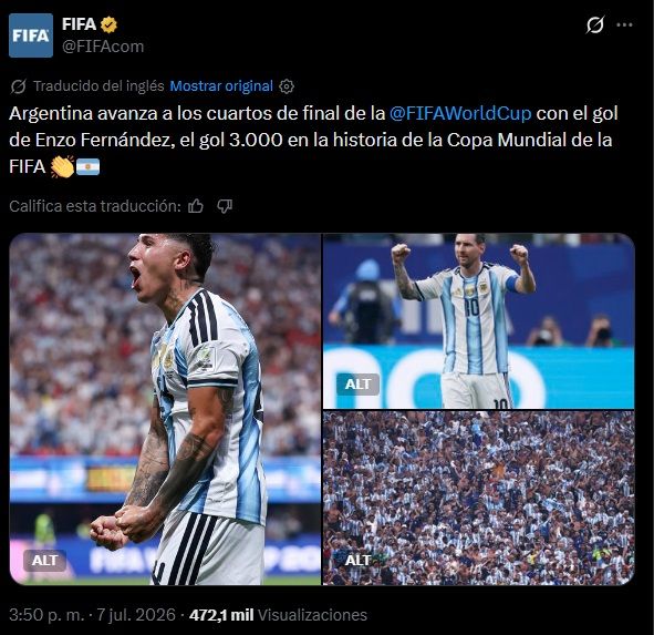 Enzó Fernández y el gol número 3.000 en Mundiales