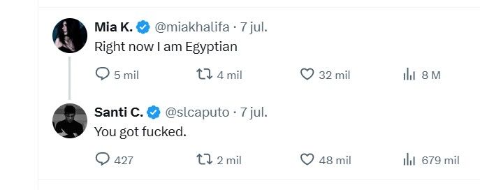La respuesta de Santiago Caputo a Mia Khalifa, que apoyó a Egipto