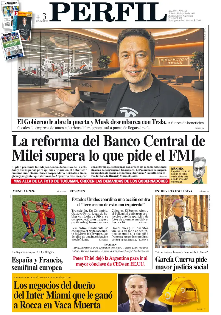La tapa del Diario PERFIL del sábado 11 de julio de 2026
