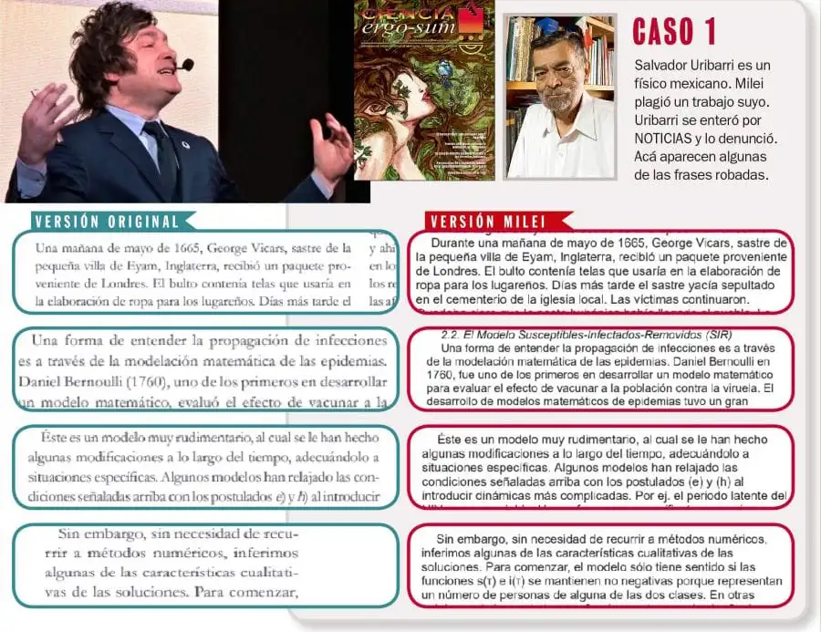 Plagios de Milei con textos de diferentes autores.