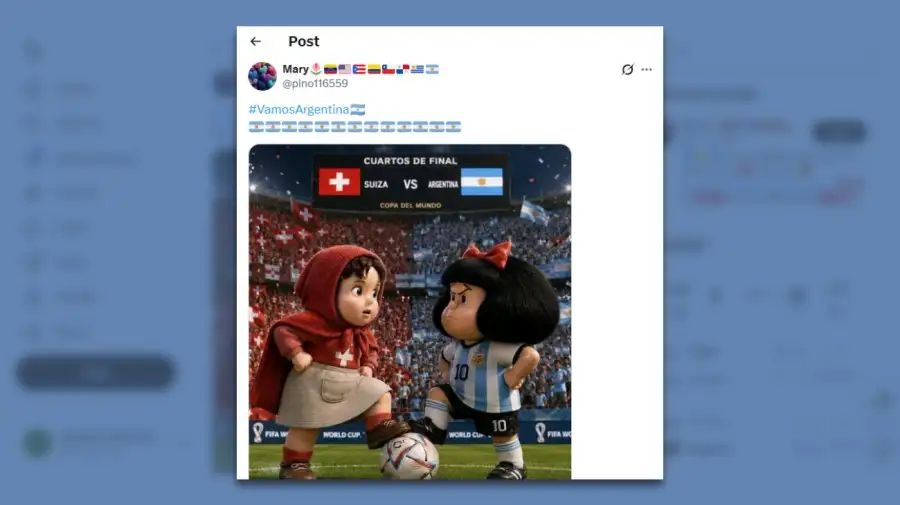 Posteos en X del partido Argentina vs Suiza 11072026