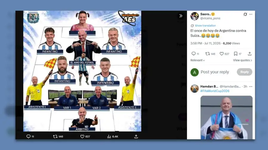 Posteos en X -Partido Argentina vs Suiza 11072026
