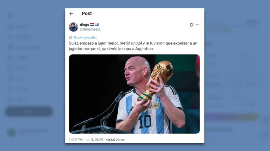 Posteos en X -Partido Argentina vs Suiza 11072026