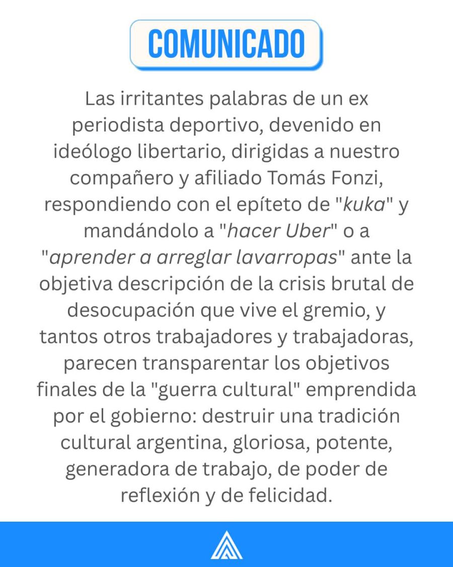 Actores tras los dichos de Fantino contra Tomás Fonzi