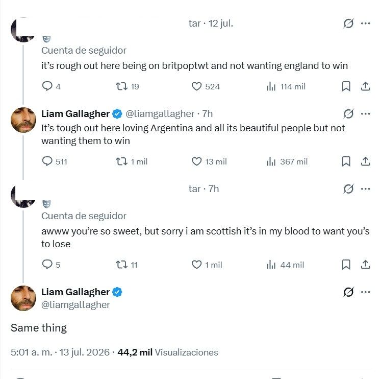 Confesión de Liam Gallagher sobre Argentina antes del partido contra Inglaterra