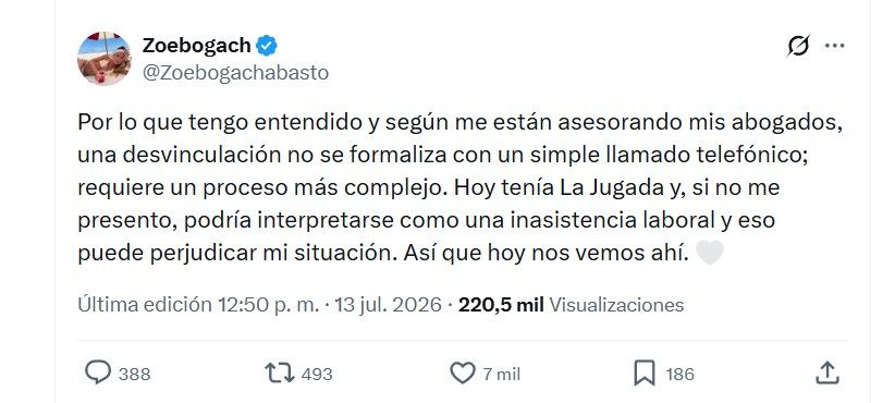 Zoe Bogach fue echada de streams Telefe