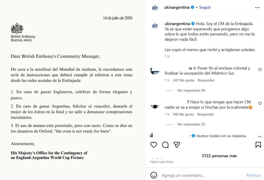 El comunicado de la Embajada Británica en Argentina antes del partido ante Inglaterra