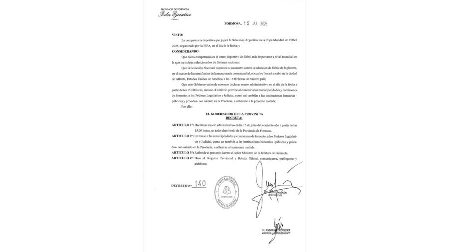 Comunicado del Poder Ejecutivo de Formosa 15072026