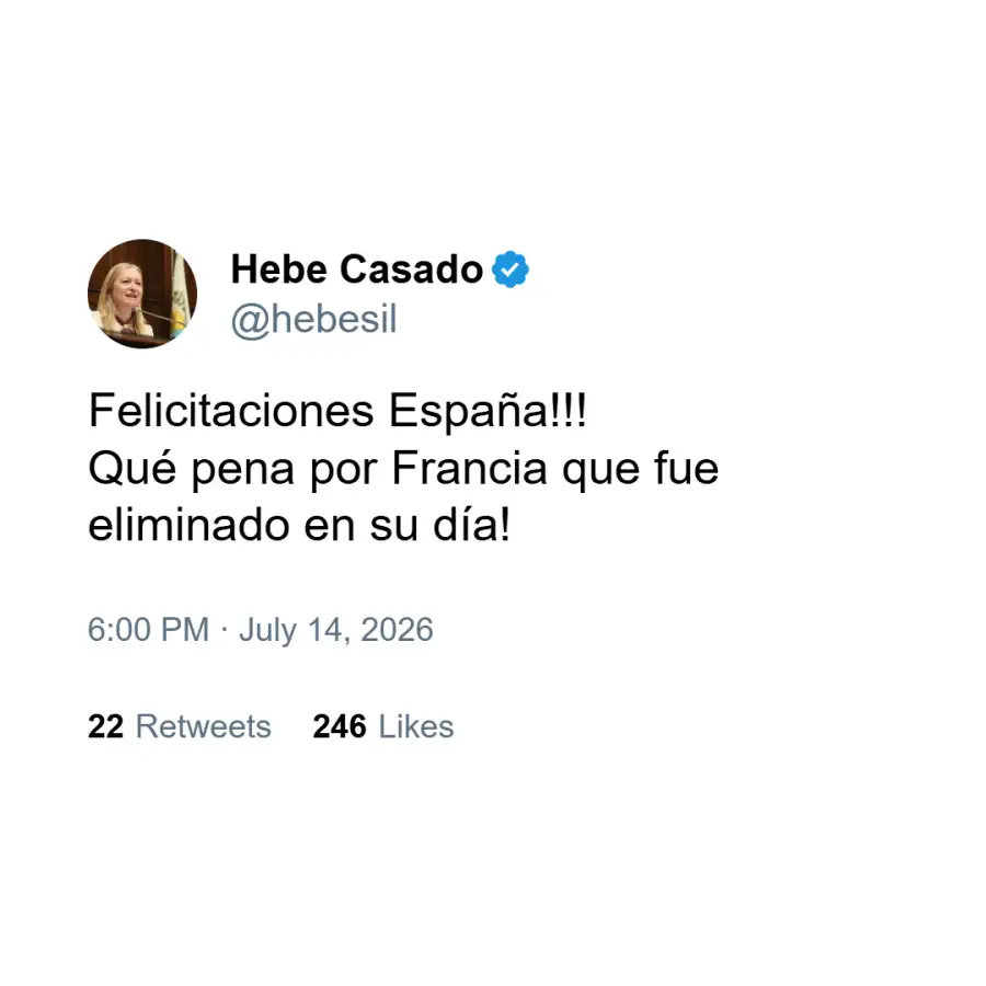 Posteo de Hebe Casado sobre Francia 2