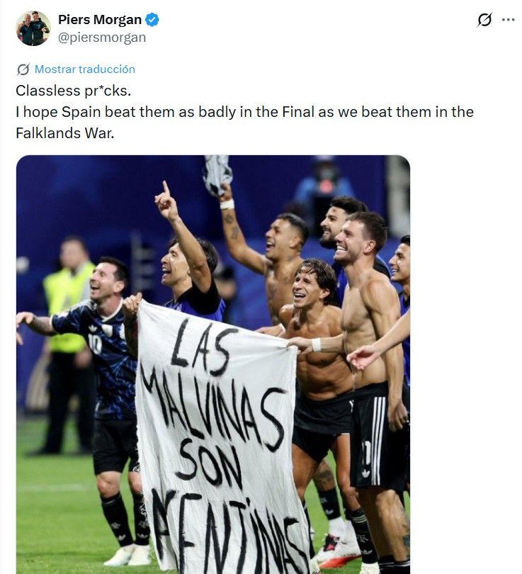 El polémico mensaje de Piers Morgan sobre la Selección Argentina tras ganarle a Inglaterra