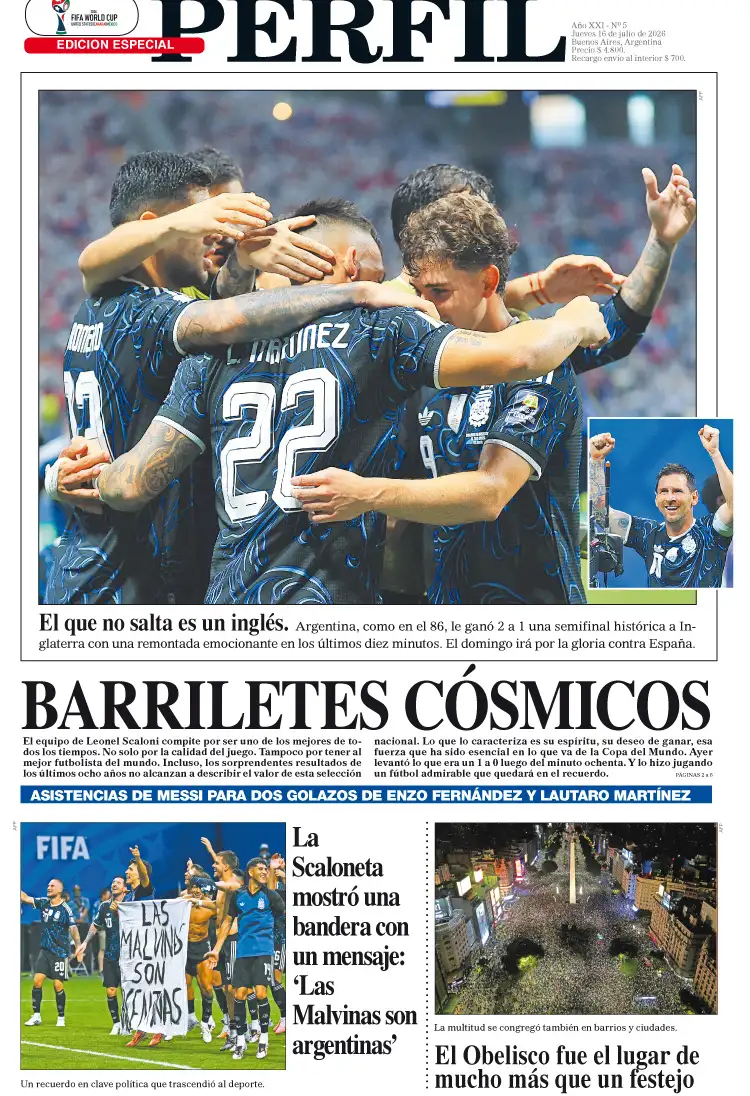 La tapa del Diario PERFIL del jueves 16 de julio de 2026