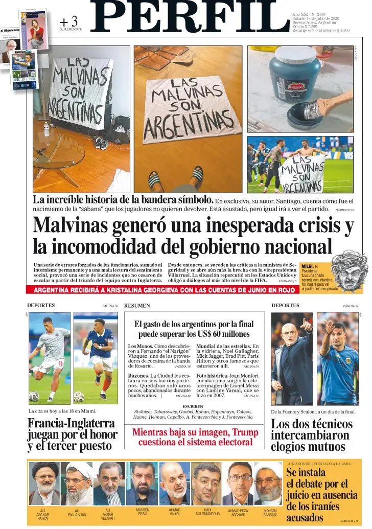 La tapa del Diario PERFIL del sábado 18 de julio de 2026