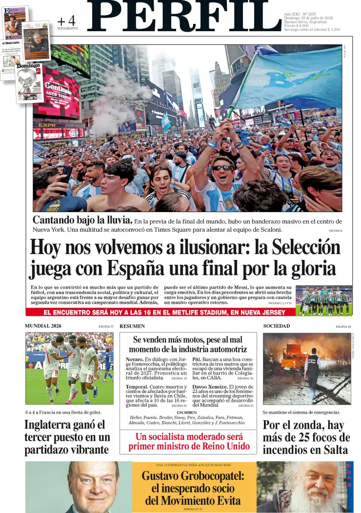 La tapa del Diario PERFIL del domingo 19 de julio de 2026