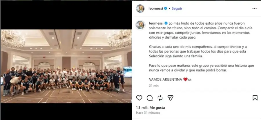 Posteo de Messi previo al partido con España