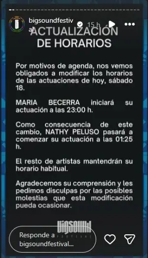 Postergación presentación María Becerra