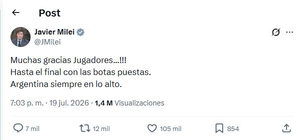 Tuit Milei saludo Selección