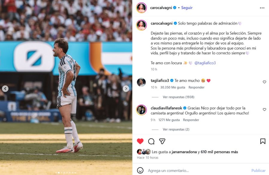 El mensaje de Caro Calvagni para Nicolás Tagliafico
