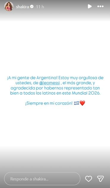 El mensaje de Shakira después de la final entre Argentina y España