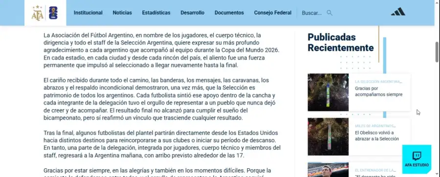 Mensaje de la AFA tras la derrota de Argentina frente a España