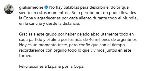 Posteo de Giuliano Simeone