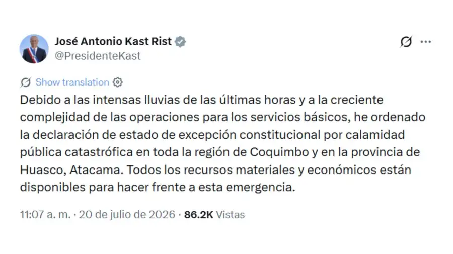 Posteo de José Antonio Kast