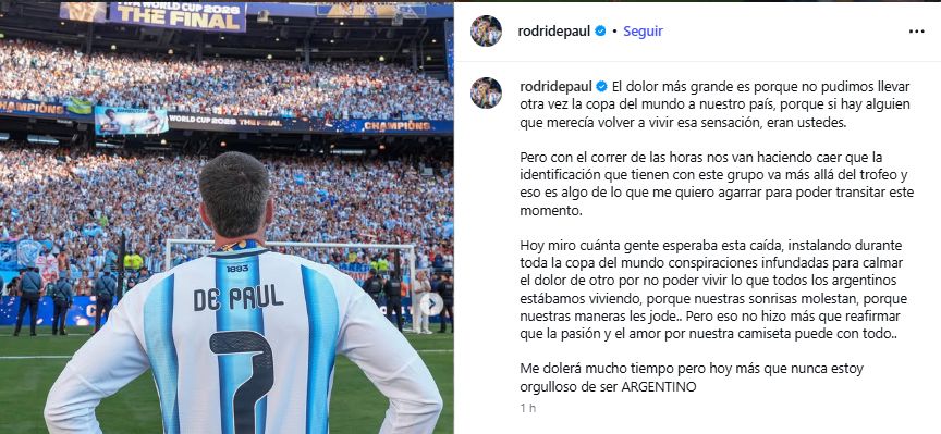Posteo de Rodrigo De Paul