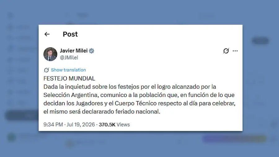 Posteo Javier Milei 19072026
