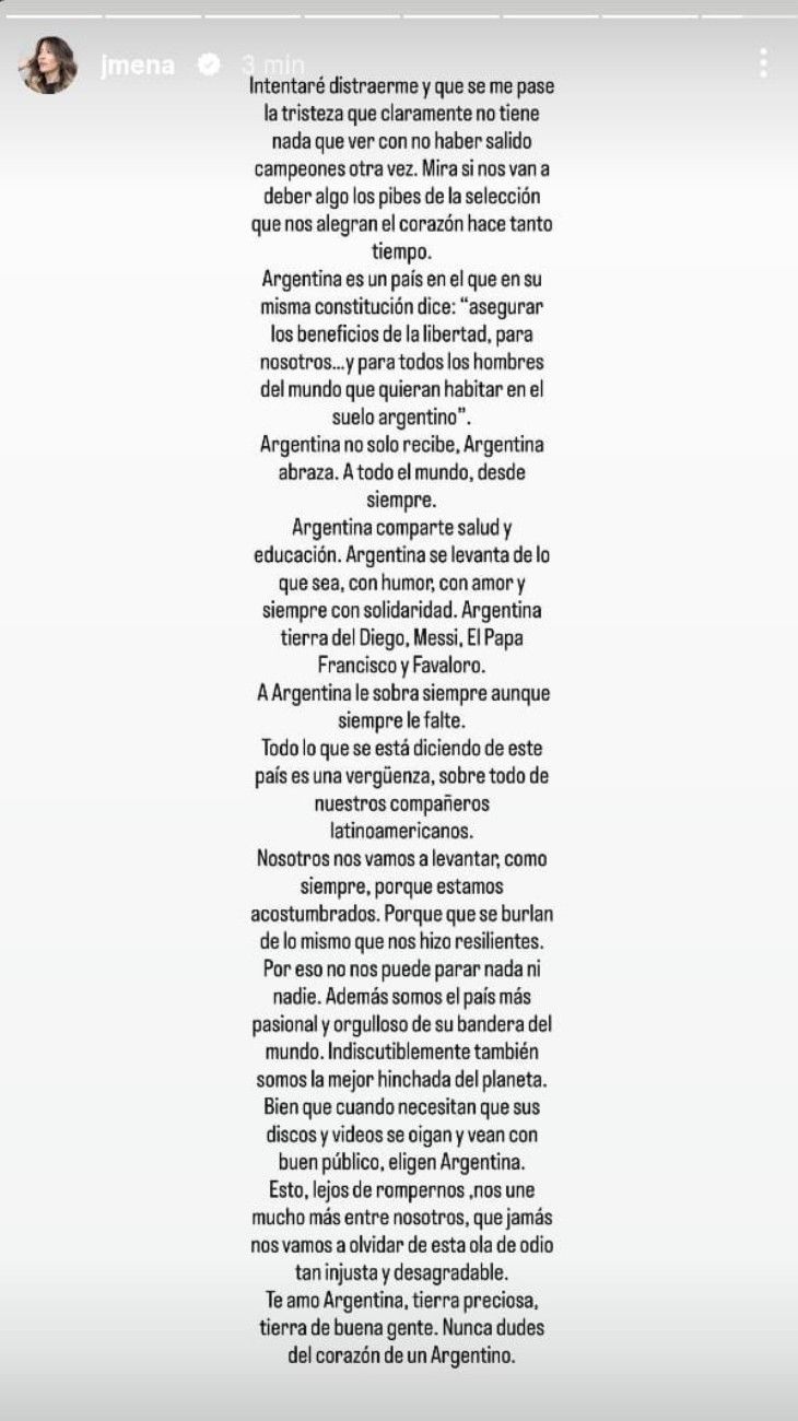 Jimena Barón defendió a Argentina