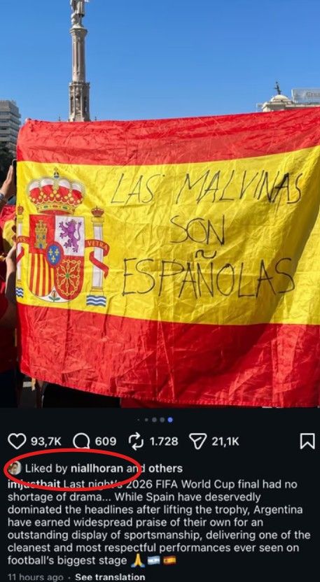 Posteo anti-Argentina que Niall Horan le puso me gusta