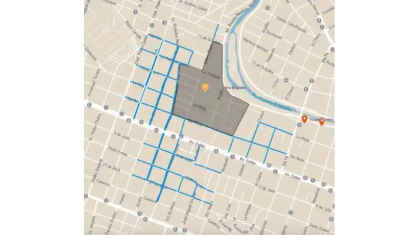 Las calles alrededor de la cancha de Belgrano donde aplicará el estacionamiento medido