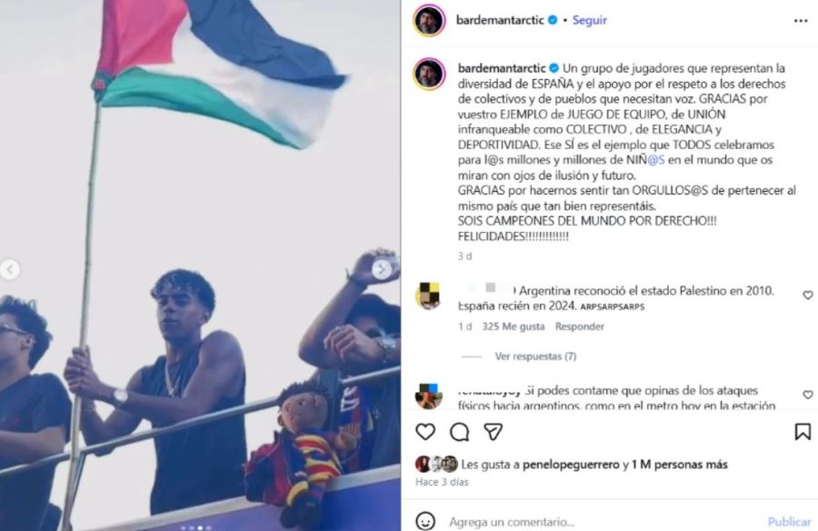 Publicación de Javier Bardem tras el triunfo de España