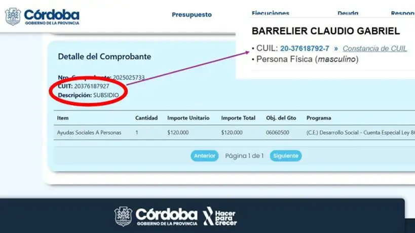Subsidio para Claudio Barrelier de parte de la provincia