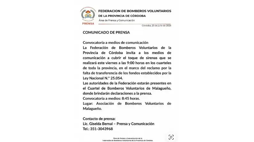 Comunidad de prensa de Bomberos de Córdoba