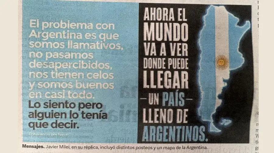 Javier Milei, en su réplica, incluyó distintos posteos y un mapa de la Argentina