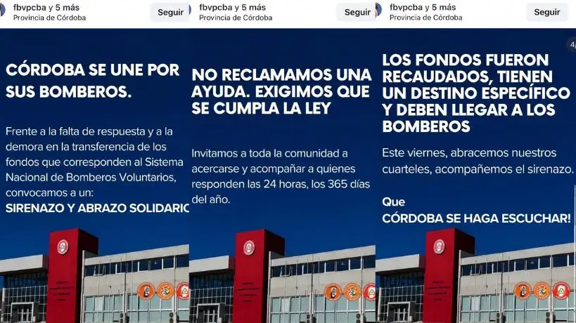 Posteo de Instgram de los Bomberos de Córdoba