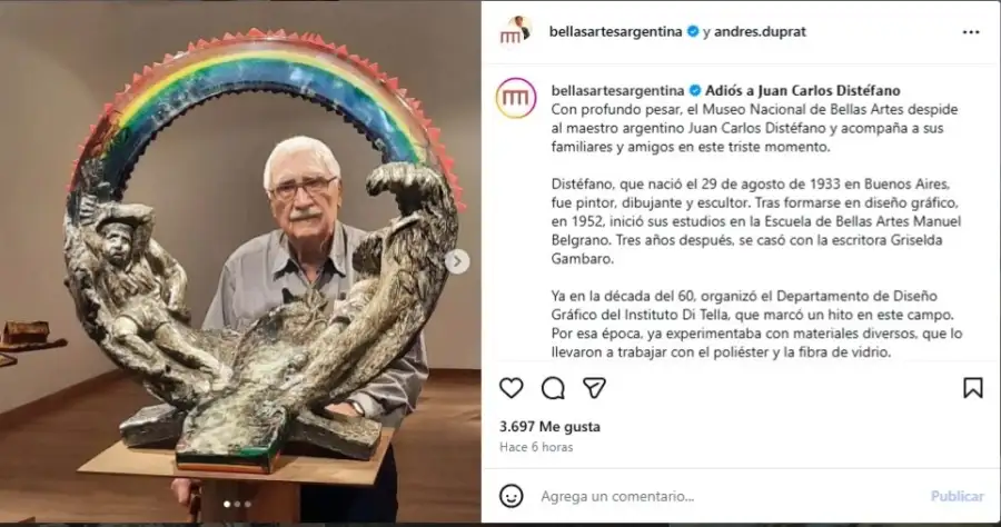 Posteo sobre Juan Carlos Distéfano por el Museo Nacional de Bellas Artes