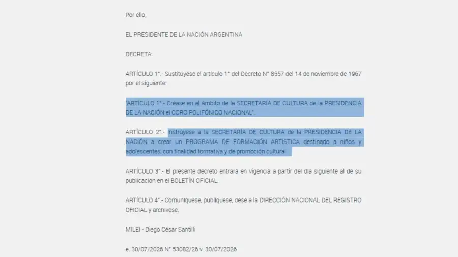 Decreto 687/2026, firmado por Javier Milei y Diego Santilli 30072026
