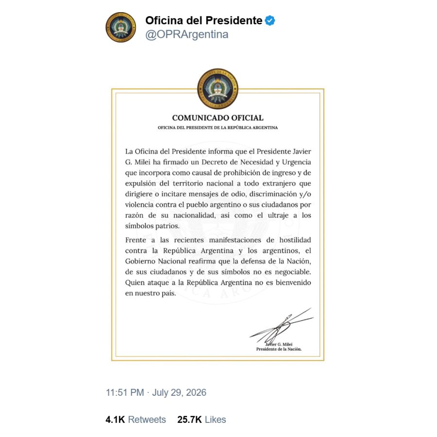 Posteo de la Oficina de Presidencia