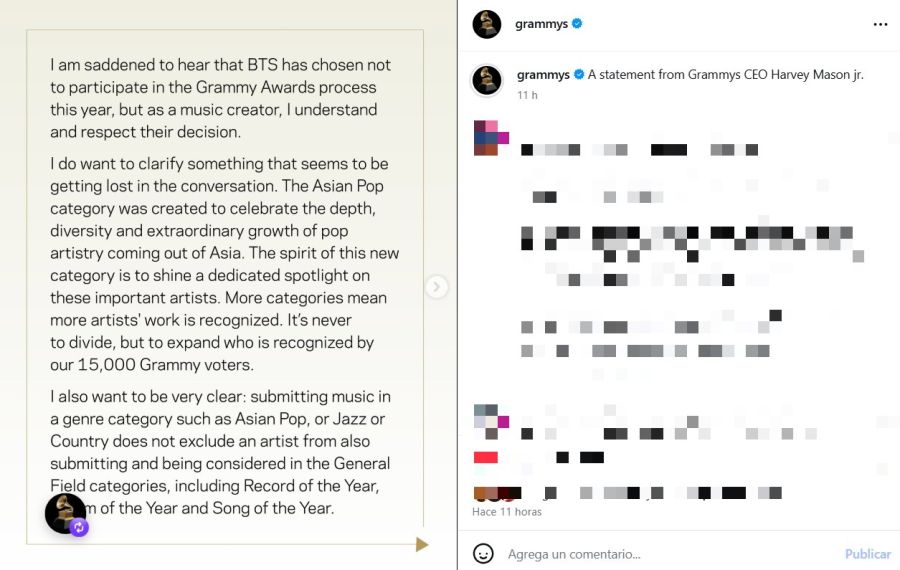 Respuesta del CEO de los Grammys tras la decisión de BTS contra la Academia