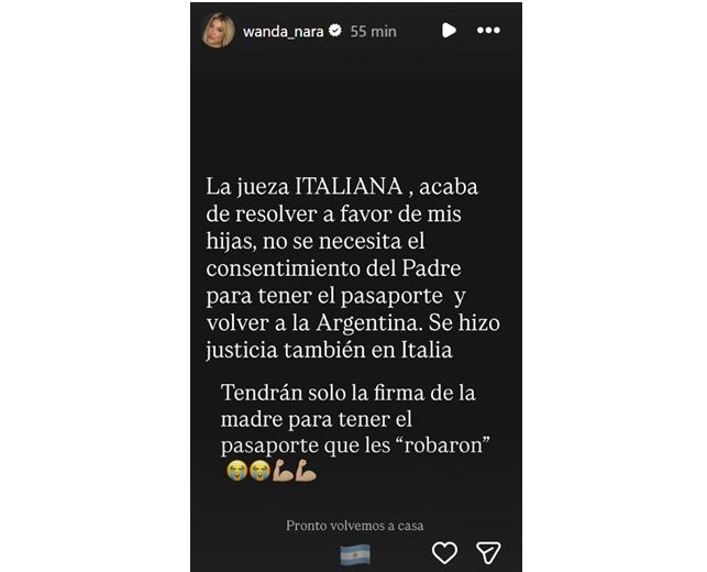Las hijas de Wanda Nara y Mauro Icardi podrán regresar al país