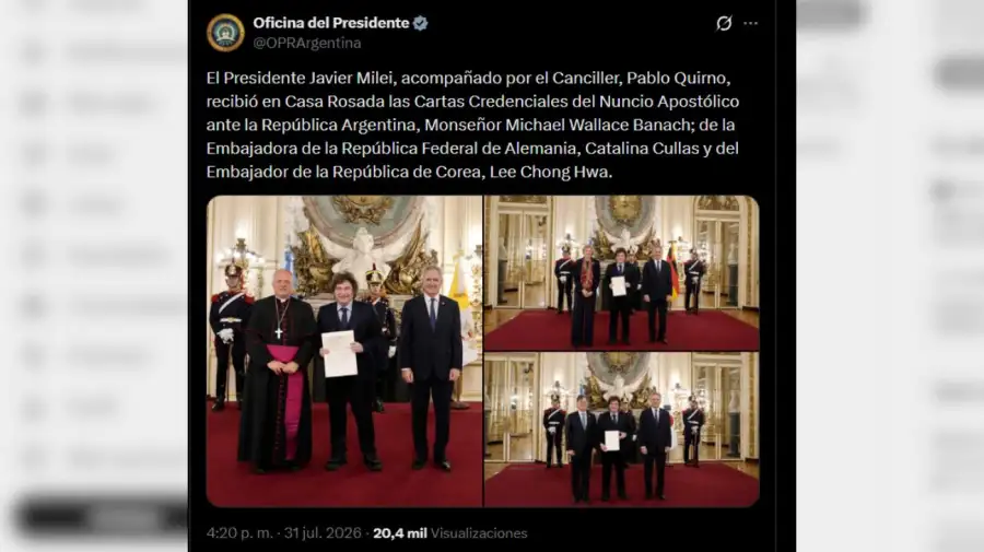 Posteo Presidencia sobre Milei nuevo embajador del Vaticano