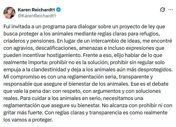 El descargo de Karen Reichardt tras su cruce con Matilda Blanco