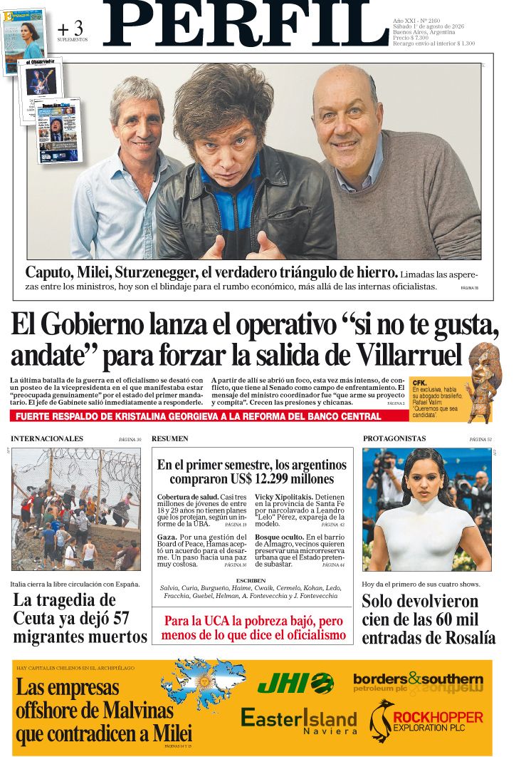 La tapa del Diario PERFIL del sábado 1° de agosto de 2026
