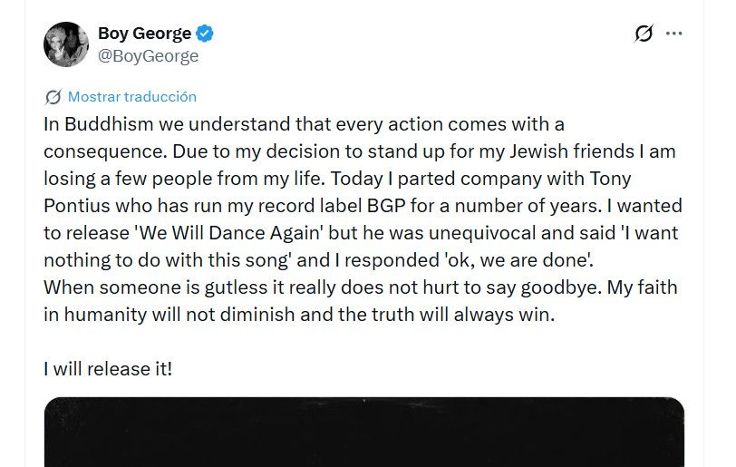 Mensaje de Boy George tras la polémica por su canción proisraelí