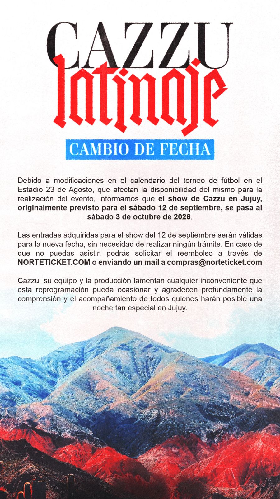 Cazzu reprogramó su show en Jujuy